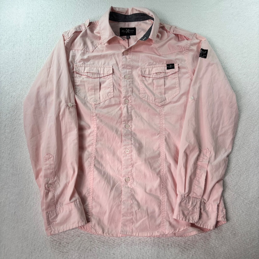 Marc Ecko Cut & Sew Utility Button Up Shirt Men's Medium Pink Long Sleeve